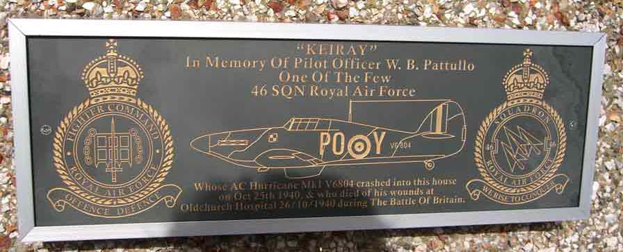Memorial plaque to Pilot Officer William Blair Pattulo